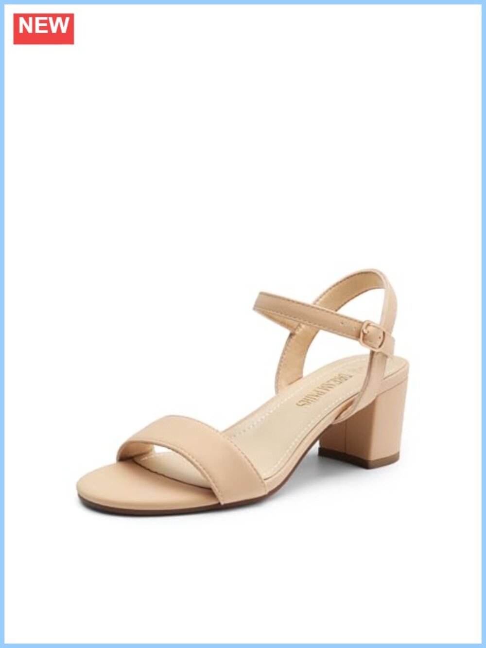 Chunky Heeled Sandals Ankle Strap Memory Foam Womens Block Heel Faux Leather